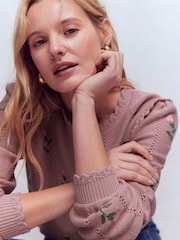 Boden Pink Valeria Crochet Trim Jumper - Image 2 of 6