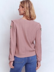 Boden Pink Valeria Crochet Trim Jumper - Image 3 of 6