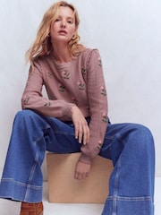 Boden Pink Valeria Crochet Trim Jumper - Image 4 of 6