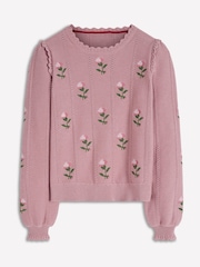 Boden Pink Valeria Crochet Trim Jumper - Image 5 of 6