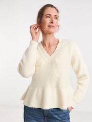 JD Williams Natural V-Neck Peplum Jumper - Image 1 of 4