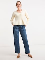 JD Williams Natural V-Neck Peplum Jumper - Image 3 of 4