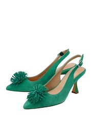 Lotus Green Suede Slingback Court Shoes - Image 2 of 4