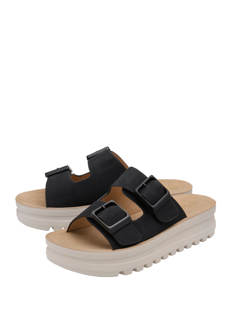 Lotus Black Flatform Mule Sandals - Image 2 of 4 Lotus Black Flatform Mule Sandals - Image 2 of 4