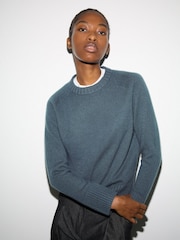 Jigsaw Blue Marl Wool Cashmere Saddle Jumper - Image 5 of 6