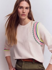 Boden Cream Hannah Embroidered Sweatshirt - Image 1 of 5