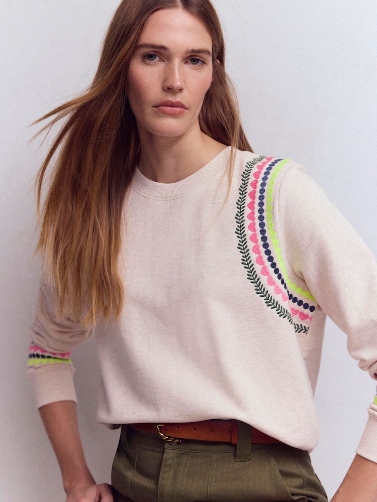 Boden Cream Hannah Embroidered Sweatshirt - Image 1 of 5