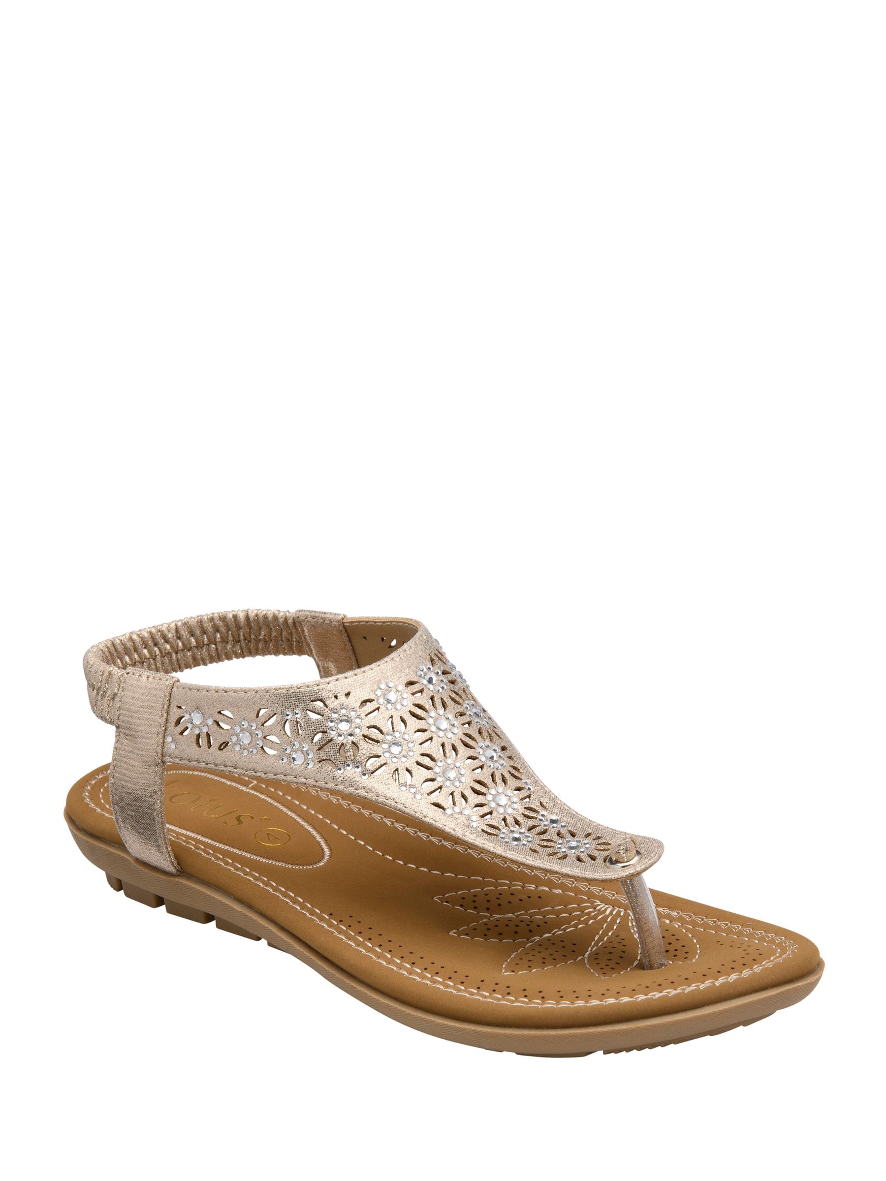 Lotus Women's Gold Flat Toe-Post Sandals