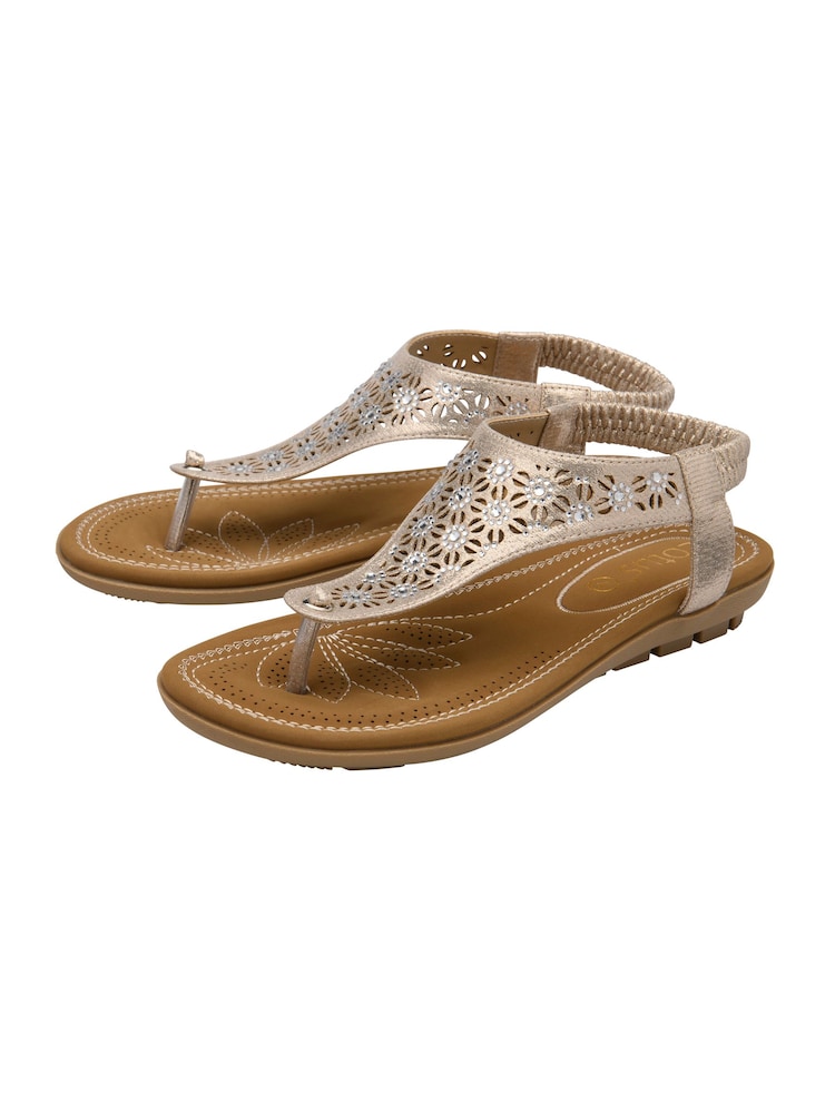 Lotus Gold Flat Toe-Post Sandals - Image 2 of 4