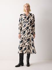 Jigsaw Cream Ikat Cowl Neck Godet Dress - Image 1 of 2
