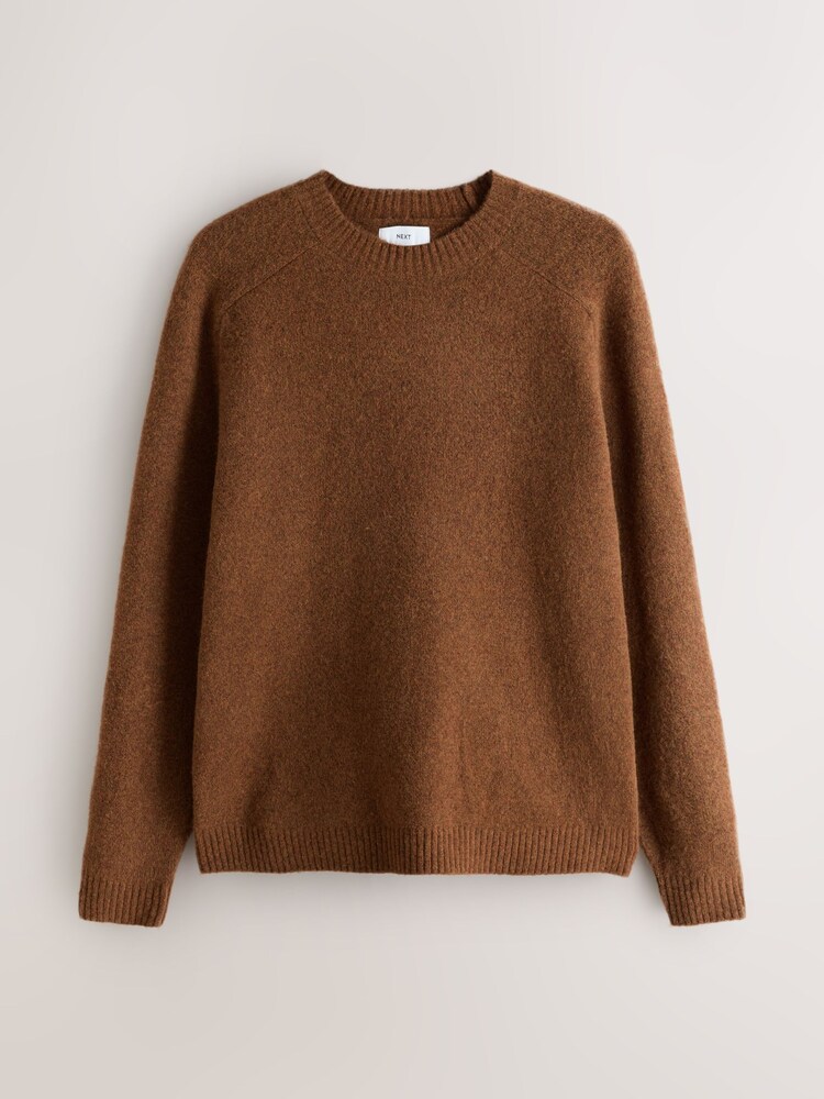 Ochre Yellow Relaxed Fit Cosy Crew Neck Jumper with Wool - Image 1 of 3