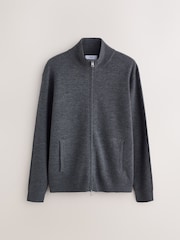 Charcoal Grey Funnel Neck Zip Up Knitted Jacket - Image 6 of 8