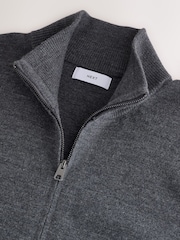 Charcoal Grey Funnel Neck Zip Up Knitted Jacket - Image 7 of 8