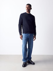 Navy Blue Knitted Mock T-Shirt Crew Jumper - Image 2 of 8