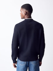 Navy Blue Knitted Mock T-Shirt Crew Jumper - Image 3 of 8