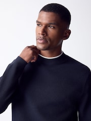 Navy Blue Knitted Mock T-Shirt Crew Jumper - Image 4 of 8