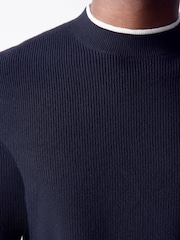Navy Blue Knitted Mock T-Shirt Crew Jumper - Image 5 of 8