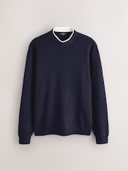 Navy Blue Knitted Mock T-Shirt Crew Jumper - Image 6 of 8
