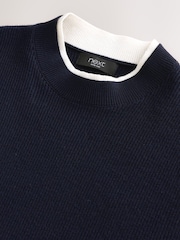 Navy Blue Knitted Mock T-Shirt Crew Jumper - Image 7 of 8
