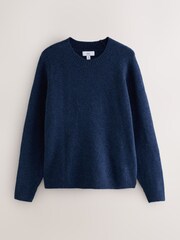 Denim Blue Relaxed Fit Cosy Crew Neck Jumper with Wool - Image 1 of 3