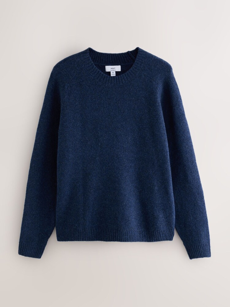 Denim Blue Relaxed Fit Cosy Crew Neck Jumper with Wool - Image 1 of 3
