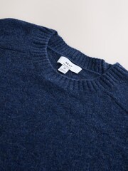 Denim Blue Relaxed Fit Cosy Crew Neck Jumper with Wool - Image 3 of 3