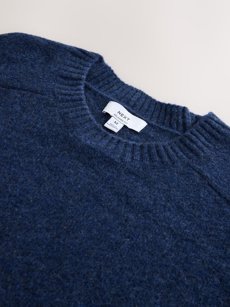 Denim Blue Relaxed Fit Cosy Crew Neck Jumper with Wool - Image 3 of 3