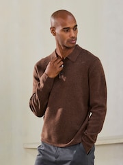 Tan Brown N. Premium Ultrasoft Smart Knitted Polo Shirt with Wool - Image 2 of 5