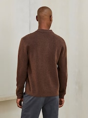 Tan Brown N. Premium Ultrasoft Smart Knitted Polo Shirt with Wool - Image 3 of 5