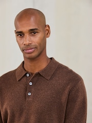 Tan Brown N. Premium Ultrasoft Smart Knitted Polo Shirt with Wool - Image 5 of 5