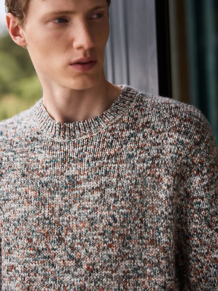 Green Multi Twisted Yarn Crew Neck Knitted Jumper - Image 1 of 8 Green Multi Twisted Yarn Crew Neck Knitted Jumper - Image 1 of 8