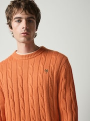 Orange - Zopfstrick-Pullover mit Rundhalsausschnitt - Bild 5 von 5