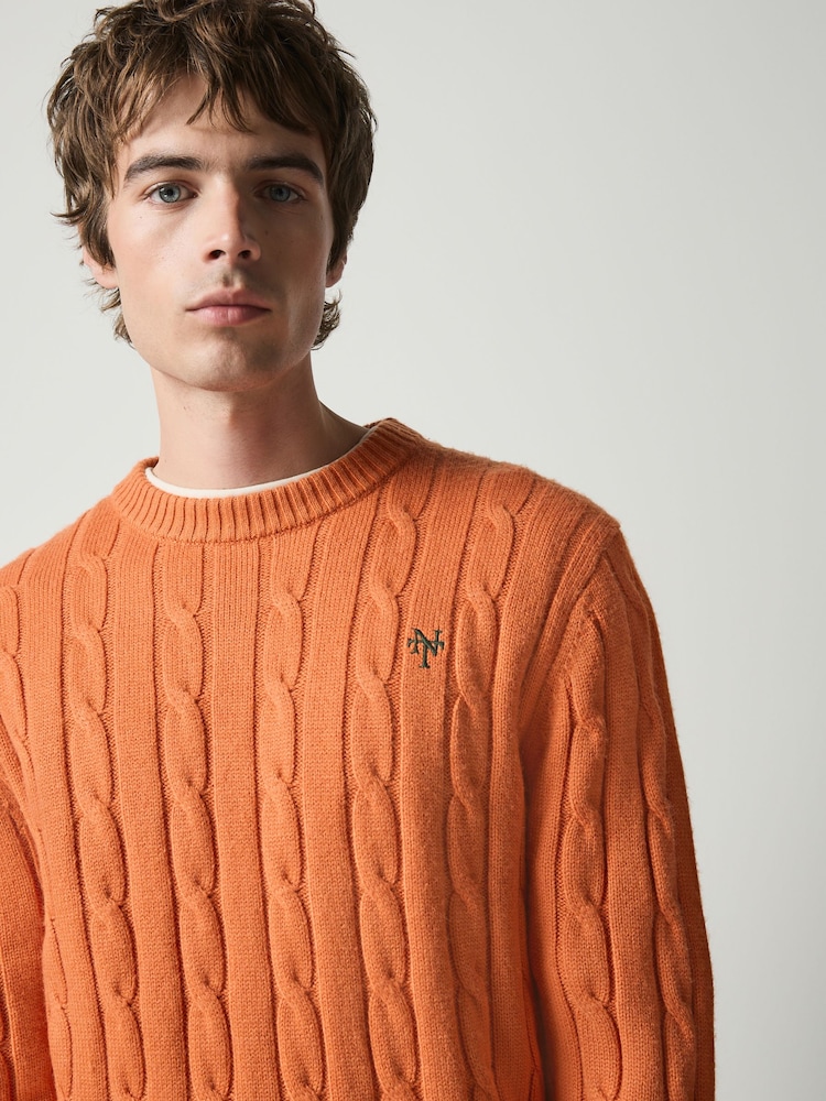 Orange - Zopfstrick-Pullover mit Rundhalsausschnitt - Bild 5 von 5