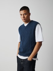 Bleumarin albastru - Cable Knit V-Neck Vest - Imaginea 1 din 7