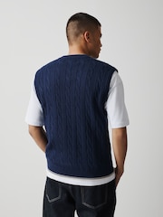 Bleumarin albastru - Cable Knit V-Neck Vest - Imaginea 3 din 7