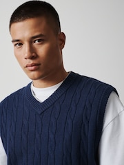 Bleumarin albastru - Cable Knit V-Neck Vest - Imaginea 4 din 7