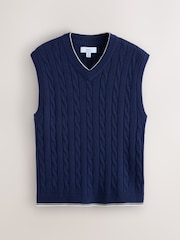 Bleumarin albastru - Cable Knit V-Neck Vest - Imaginea 5 din 7