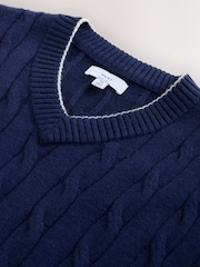 Bleumarin albastru - Cable Knit V-Neck Vest - Imaginea 6 din 7