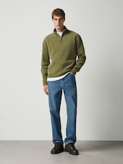 Green Logo Chenille Zip Neck Jumper - Image 2 of 5