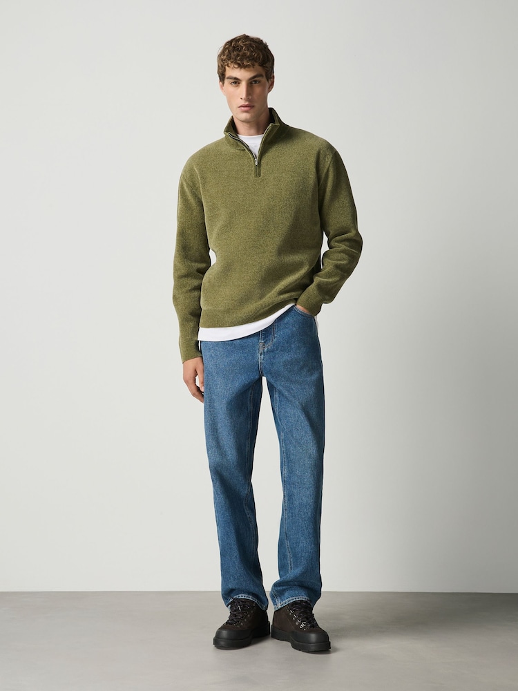 Green Logo Chenille Zip Neck Jumper - Image 2 of 5 Green Logo Chenille Zip Neck Jumper - Image 2 of 5