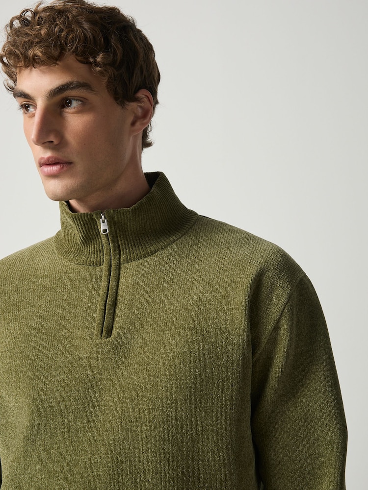 Green Logo Chenille Zip Neck Jumper - Image 5 of 5 Green Logo Chenille Zip Neck Jumper - Image 5 of 5