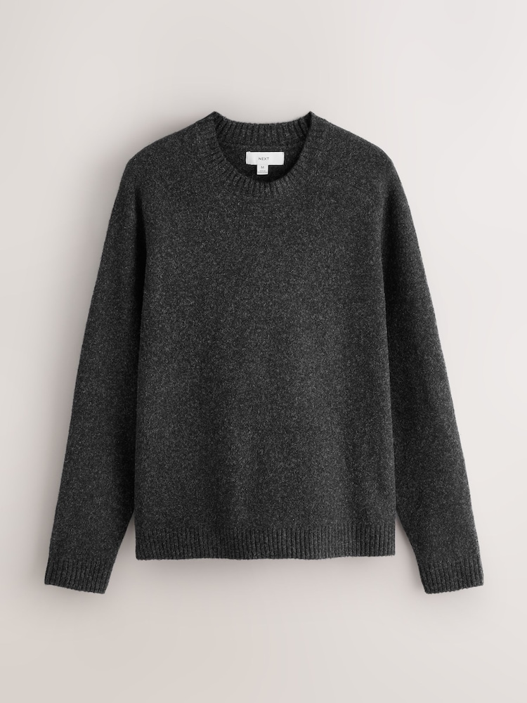Charcoal Grey Relaxed Fit Cosy Crew Neck Jumper with Wool - Image 1 of 3 Charcoal Grey Relaxed Fit Cosy Crew Neck Jumper with Wool - Image 1 of 3