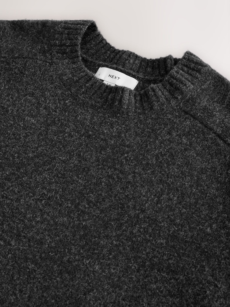 Charcoal Grey Relaxed Fit Cosy Crew Neck Jumper with Wool - Image 2 of 3 Charcoal Grey Relaxed Fit Cosy Crew Neck Jumper with Wool - Image 2 of 3