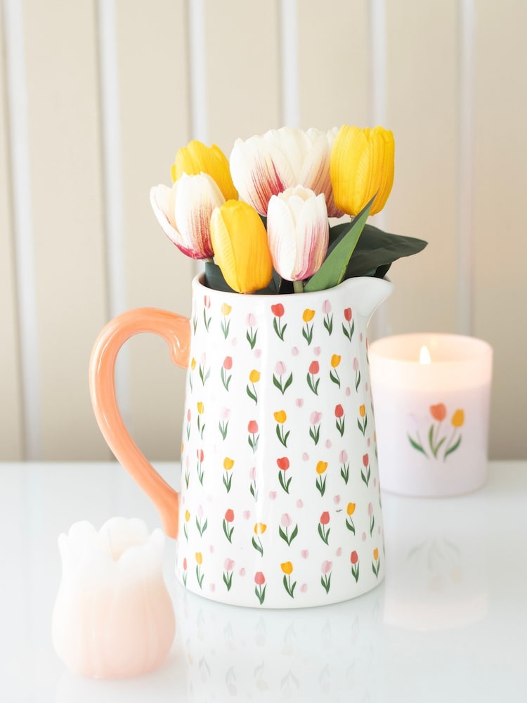Something Different Print Tulip Ceramic Flower Jug - Image 1 of 4 Something Different Print Tulip Ceramic Flower Jug - Image 1 of 4