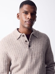 Neutral - Cosy Knit Long Sleeve Polo Shirt with Wool - Imaginea 1 din 5