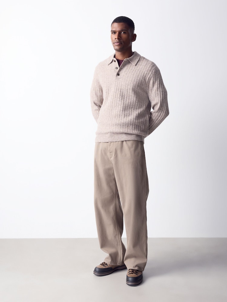 Neutral - Cosy Knit Long Sleeve Polo Shirt with Wool - Imaginea 2 din 5 Neutral - Cosy Knit Long Sleeve Polo Shirt with Wool - Imaginea 2 din 5