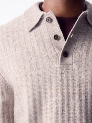 Neutral - Cosy Knit Long Sleeve Polo Shirt with Wool - Imaginea 4 din 5