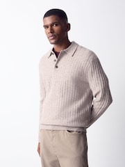 Neutral - Cosy Knit Long Sleeve Polo Shirt with Wool - Imaginea 5 din 5