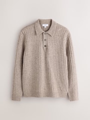 Neutral Cosy Knit Polo Shirt with Wool - Image 6 of 8