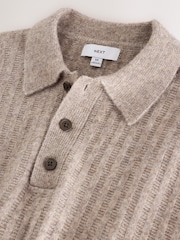 Neutral Cosy Knit Polo Shirt with Wool - Image 7 of 8